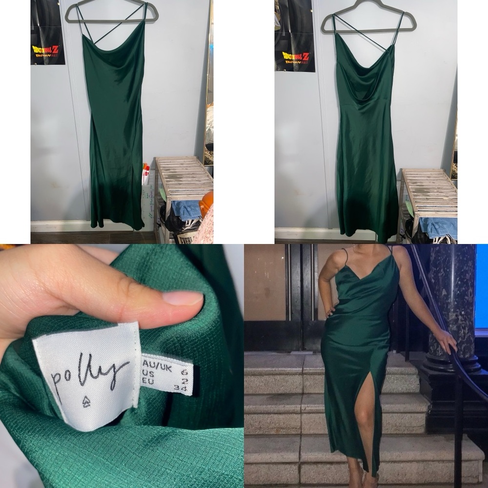 Polly Green Satin Slip Dress